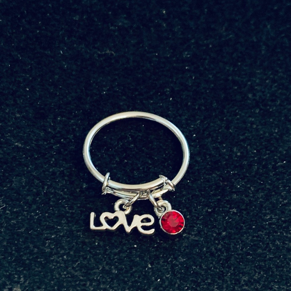 “Love” charm dangle ring with birthstone charm - Picture 8 of 8